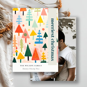 Colourful Retro Abstract Christmas Landscape Photo Holiday Card