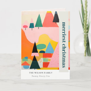 Colourful Retro Abstract Christmas Landscape Photo Holiday Card