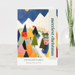 Colourful Retro Abstract Christmas Landscape Photo Holiday Card