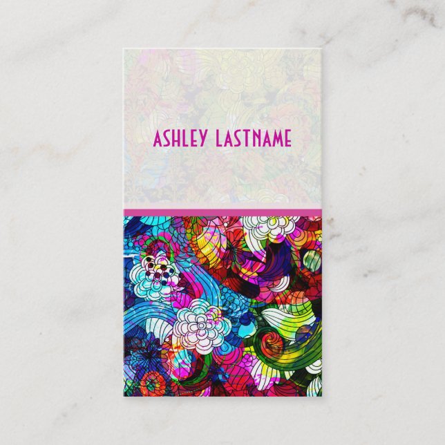 Colourful Retro Abstract Floral Collage Business Card (Front)