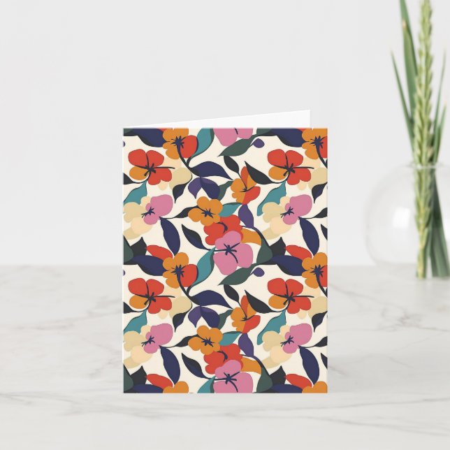 Colourful Retro Abstract Floral Patterned Thank You Card (Front)