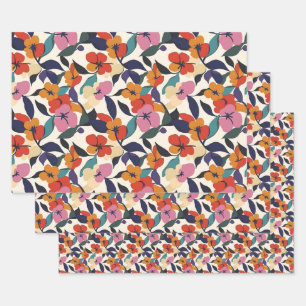 Colourful Retro Abstract Floral Patterned Wrapping Paper Sheet