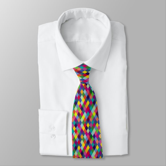 Colourful Retro Abstract Geometric Pattern Tie (Tied)