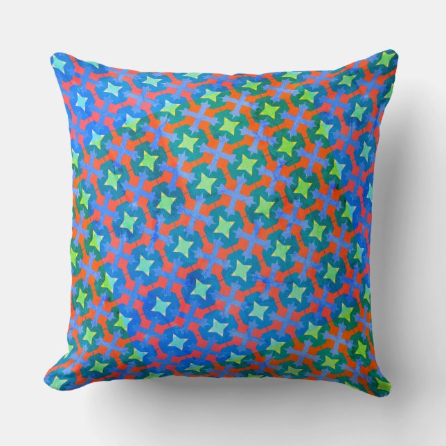 Colourful Retro Abstract Geometrical Stars Pattern Cushion (Front)