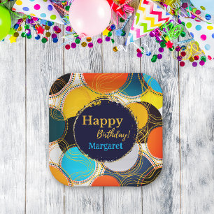 Colourful Retro Abstract Happy Birthday Personalis Paper Plate