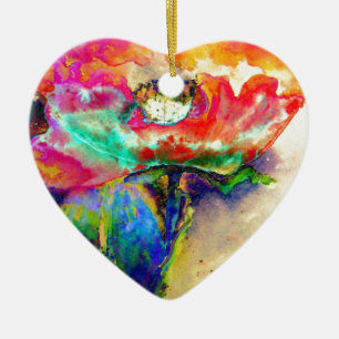 Colourful retro Abstract Poppy watercolor Ceramic Tree Decoration