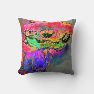 Colourful retro Abstract Poppy watercolor Cushion