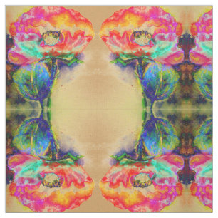 Colourful retro Abstract Poppy watercolor Fabric
