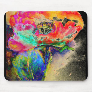 Colourful retro Abstract Poppy watercolor  Mouse Mat