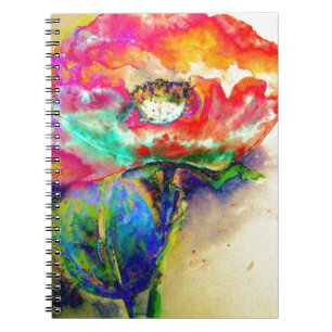 Colourful retro Abstract Poppy watercolor Notebook