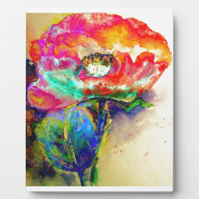 Colourful retro Abstract Poppy watercolor  Plaque (Front)