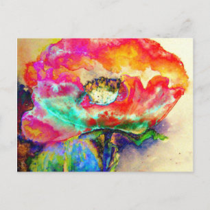 Colourful retro Abstract Poppy watercolor  Postcard