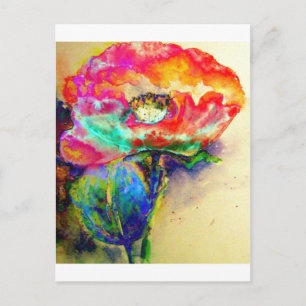 Colourful retro Abstract Poppy watercolor  Postcard