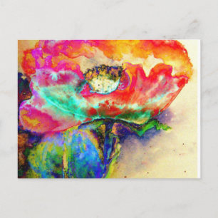 Colourful retro Abstract Poppy watercolor  Postcard