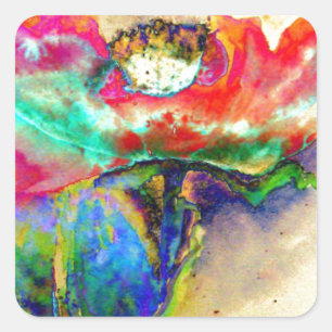 Colourful retro Abstract Poppy watercolor  Square Sticker