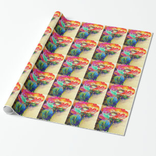 Colourful retro Abstract Poppy watercolor  Wrapping Paper