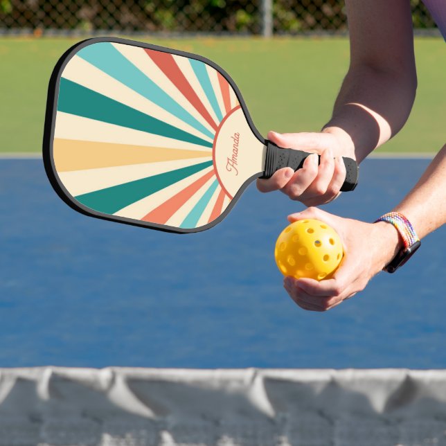 Colourful Retro Abstract Sun Rays Sunrise Pickleball Paddle (Insitu)