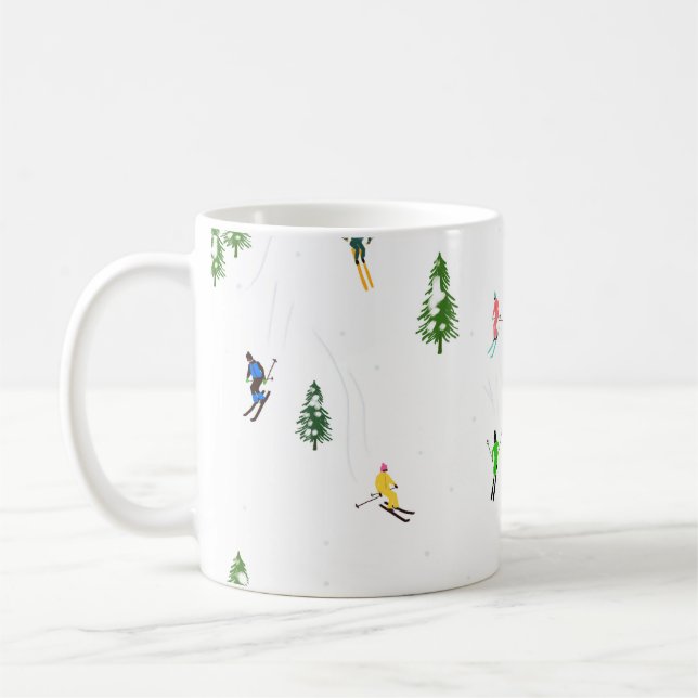 Colourful Retro Alpine Skiers Illustration Coffee Mug (Left)