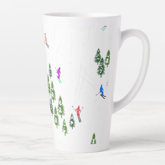 Colourful Retro Alpine Skiers Illustration Latte Mug (Right)