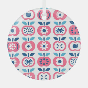 Colourful Retro Apple Seamless Pattern Glass Tree Decoration