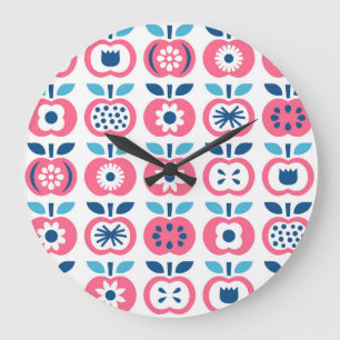 Colourful Retro Apple Seamless Pattern Large Clock