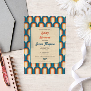 Colourful Retro Arch Rainbow Pattern Baby Shower Vellum Invitations