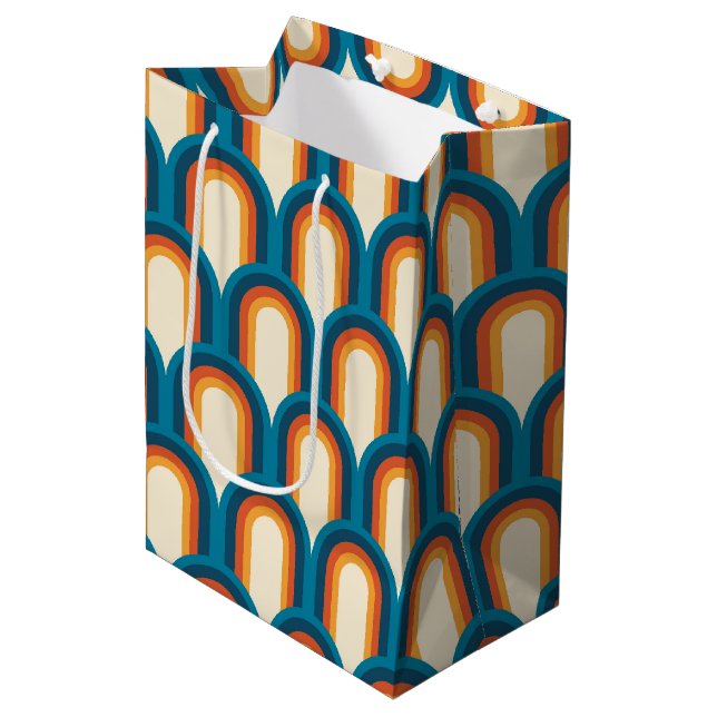 Colourful Retro Arch Rainbow Pattern Medium Gift Bag (Front Angled)