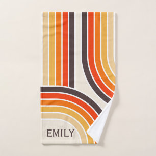 Colourful retro arches and lines bath towel set