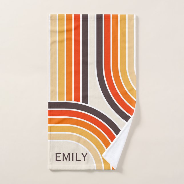 Colourful retro arches and lines bath towel set (Hand Towel)