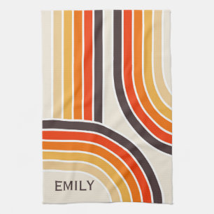 Colourful retro arches and lines tea towel
