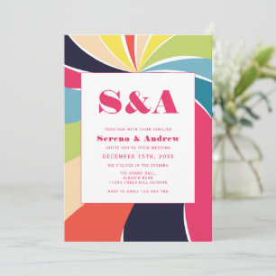 Colourful retro art wedding  invitation