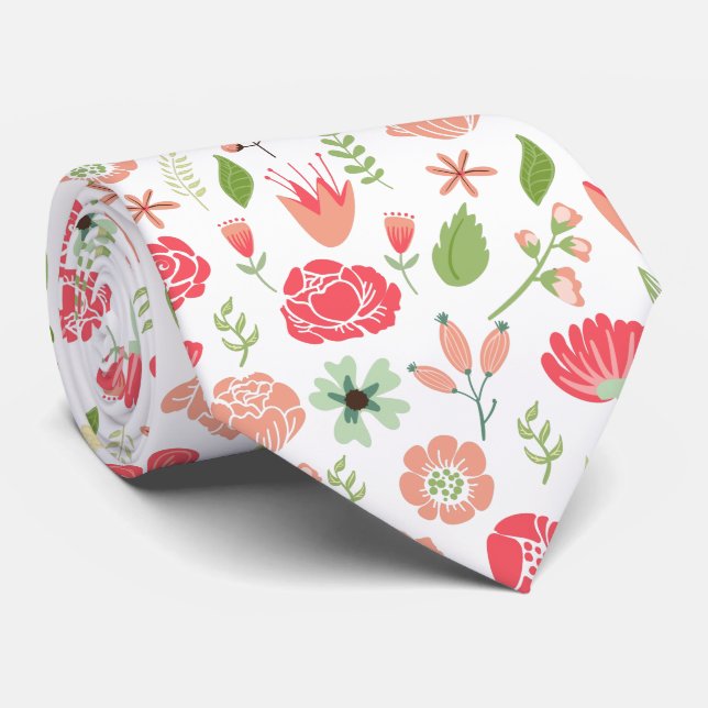 Colourful Retro Assorted Flowers Pattern Tie (Rolled)