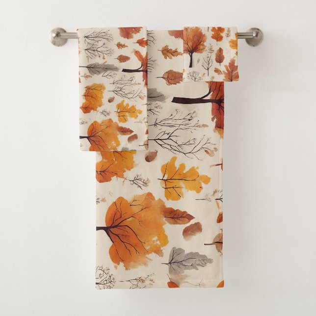 Colourful retro autumn pattern bath towel set (Insitu)