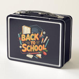 Colourful Retro "Back to School" Cartoon Illustrat Metal Lunch Box