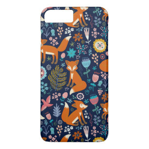 Colourful Retro Birds Foxes & Flowers Pattern iPhone 8 Plus/7 Plus Case