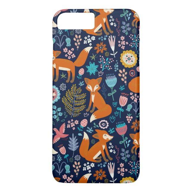 Colourful Retro Birds Foxes & Flowers Pattern Case-Mate iPhone Case (Back)