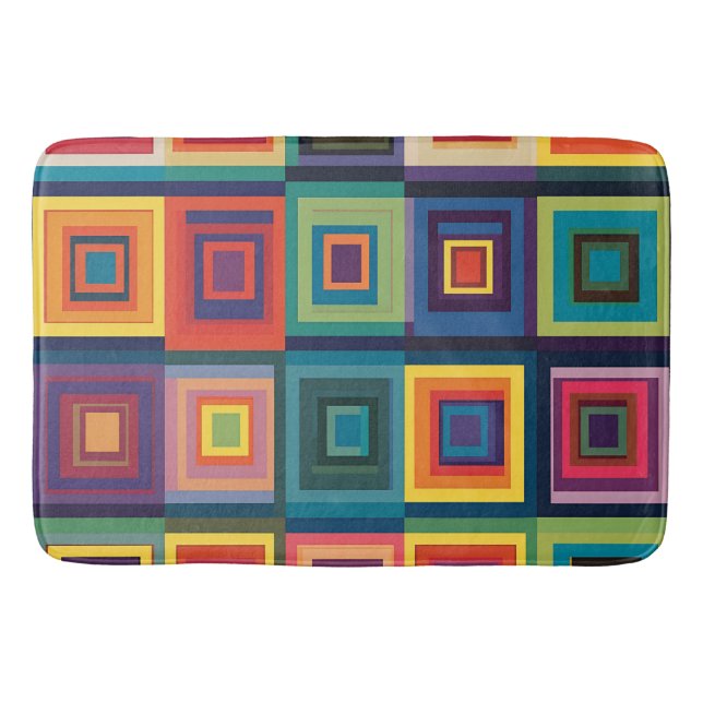 Colourful Retro Block Design Bath Mat (Front)