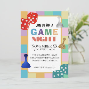 Colourful Retro Board Game Night Invitation