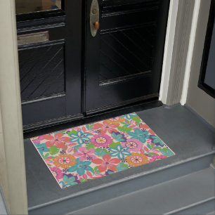 Colourful Retro Boho Girly Flower Hippie  Doormat