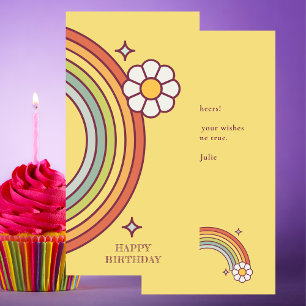 Colourful Retro Boho Happy Birthday Flat Card