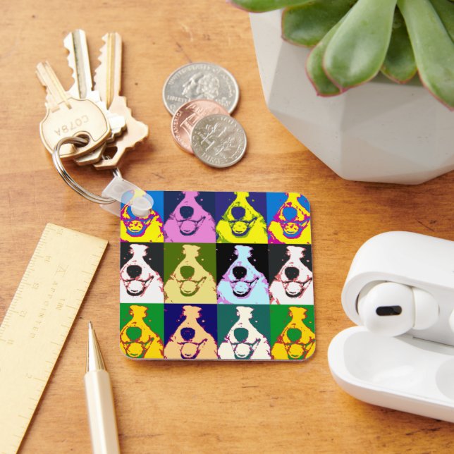 Colourful Retro Border Collie Pop Art Key Ring (Desk)