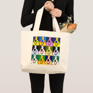 Colourful Retro Border Collie Pop Art Large Tote Bag