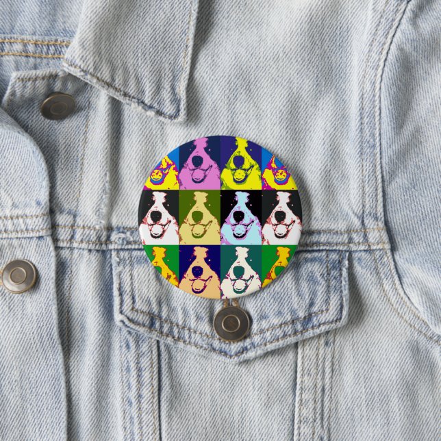 Colourful Retro Border Collie Pop Art Round 7.5 Cm Round Badge (In Situ)