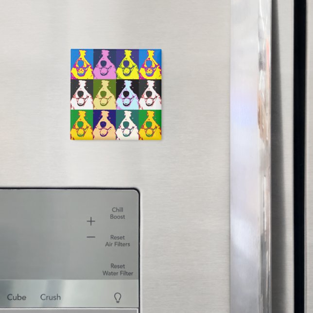 Colourful Retro Border Collie Pop Art Square Magnet (In Situ (Fridge))