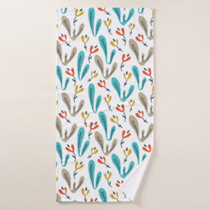Colourful Retro Botanical Leaf Pattern Bath Towel