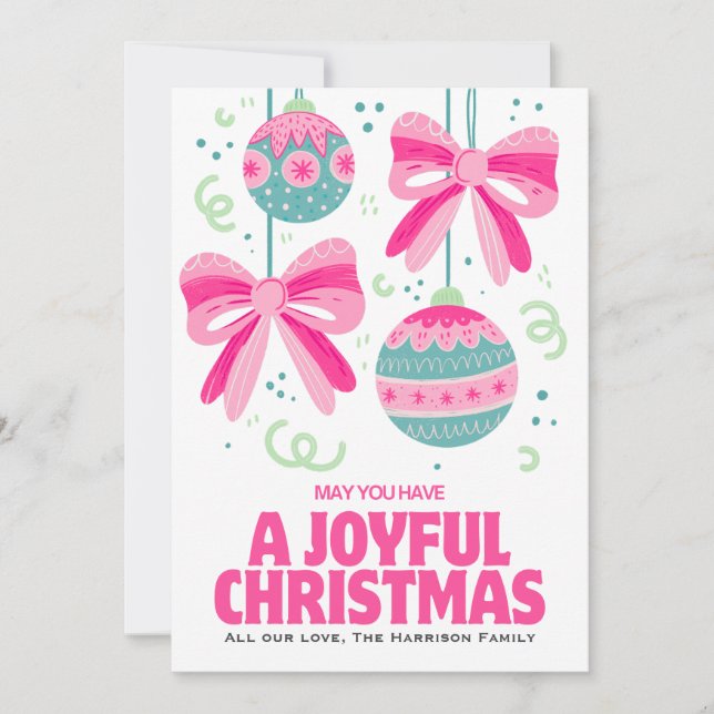 Colourful Retro Bow Ornament Christmas  Holiday Card (Front)