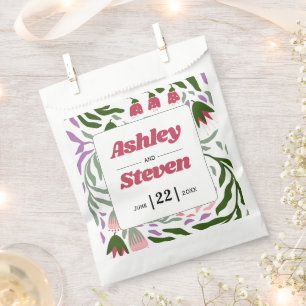 Colourful retro branche, folklore flowers wedding favour bags