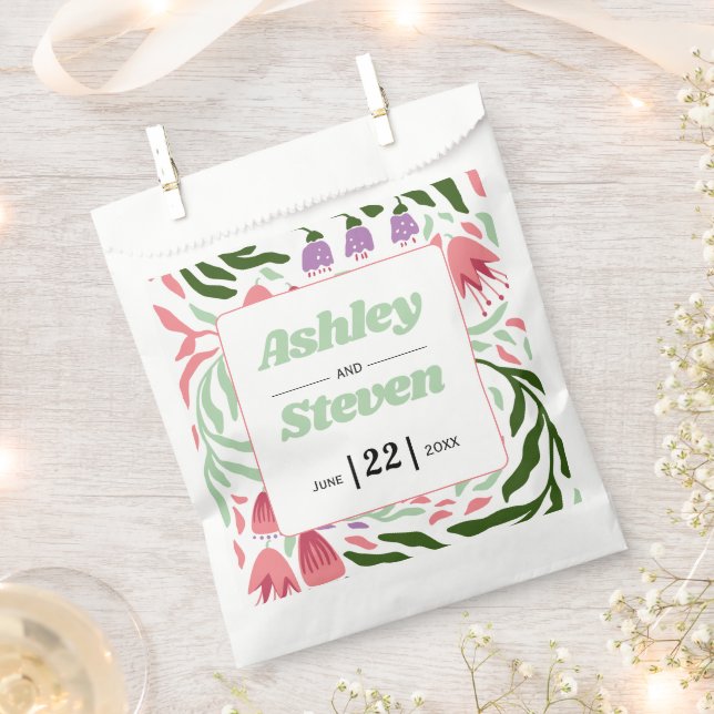 Colourful retro branches, folklore flowers wedding favour bags (Clipped)