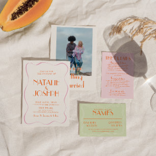 Colourful Retro Bright Fun Vintage Cute Wedding Invitation