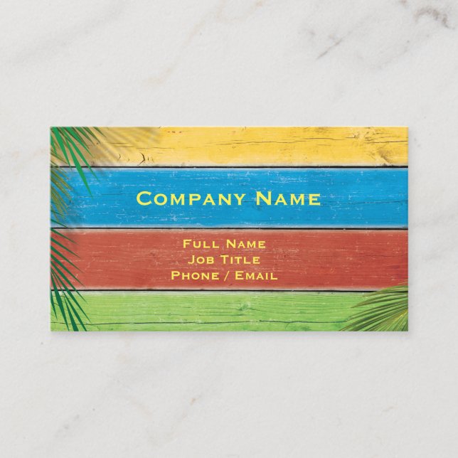 Colourful Retro Business Card with Palm Leaves (Front)